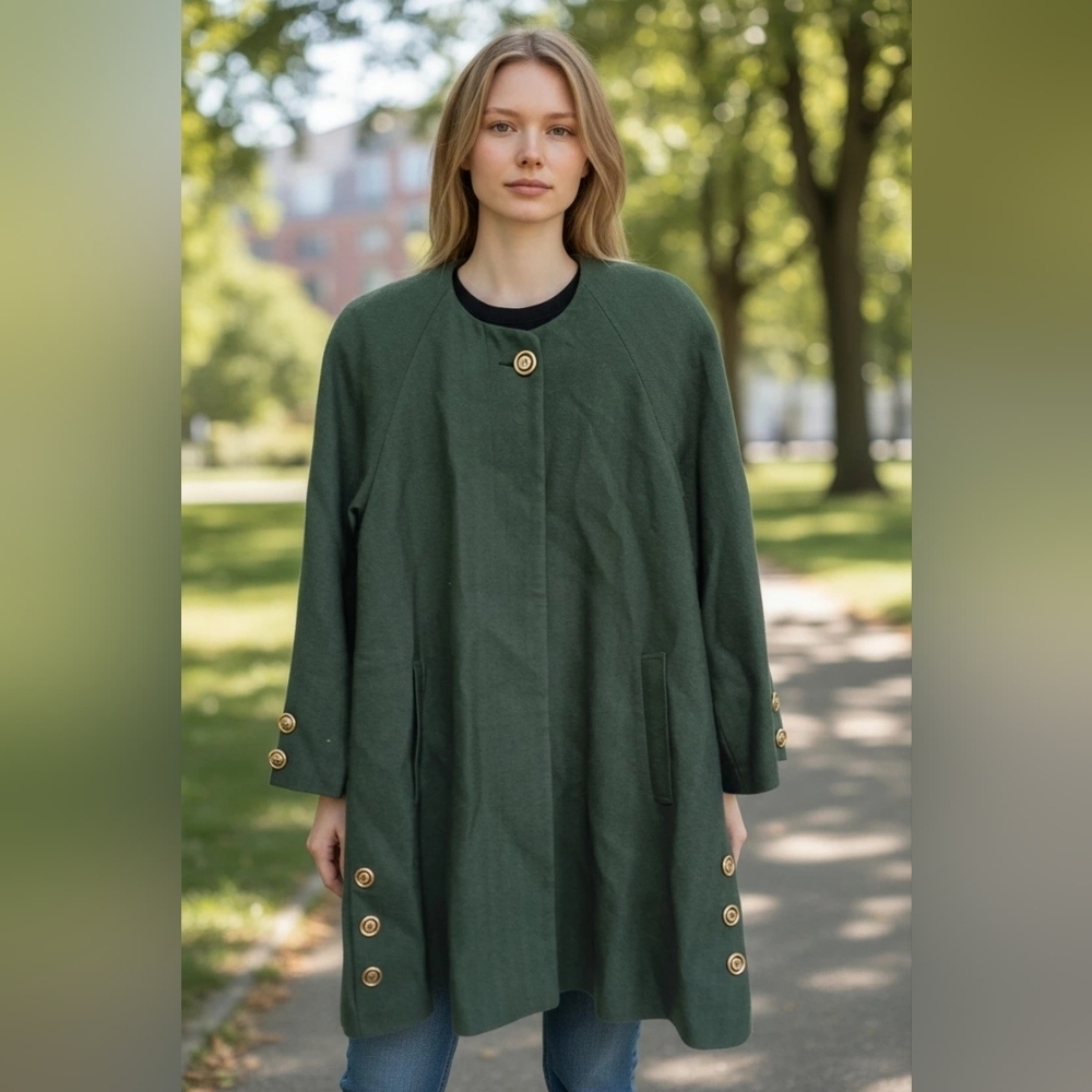 Avoca Forest Green Button-Accent Swing Wool Coat Size 12